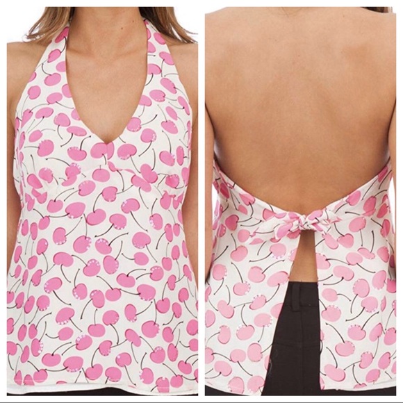 Nanette Lepore Tops - Nanette Lepore Cherry Print Ruffle Tie Halter Top
